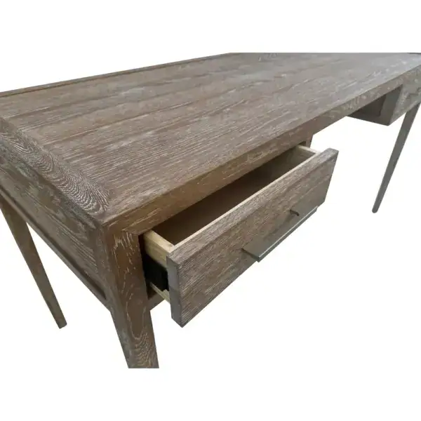 Vintage style rustic oak wood writing desk with a spacious drawer, ideal for a home office setup. Crafted from solid oak, it combines durability with a charming, timeless design. Perfect for a vintage.