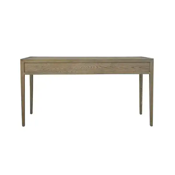 Elegant vintage-style rustic oak writing desk, perfect for home office setups, featuring solid oak wood construction and a minimalist design.