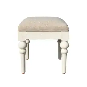 Elegant vintage vanity stool with solid oak frame and pure linen fabric cushion.