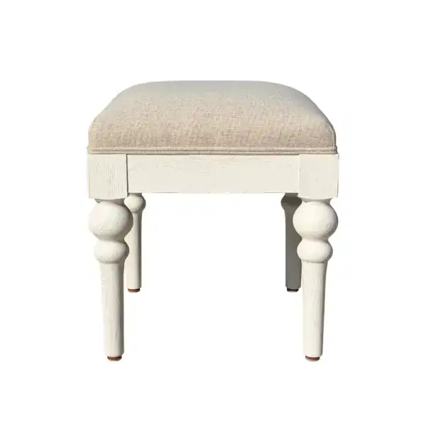 Elegant vintage vanity stool with solid oak frame and pure linen fabric cushion.