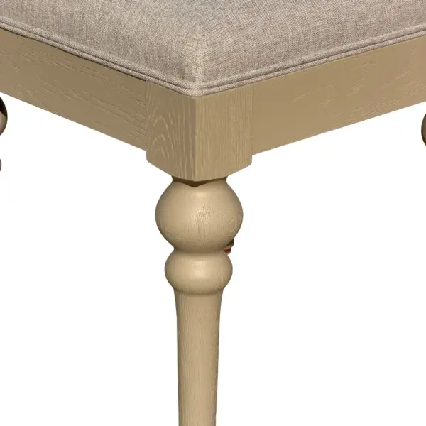 Solid Oak Pure Linen Fabric Vintage Vanity Stool Ottoman