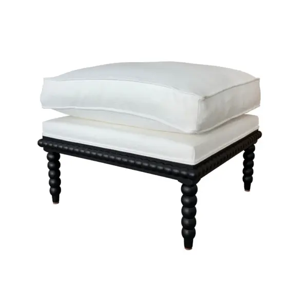 French Country Hamptons Coastal Solid Oak Bobbin Spindle Ottoman