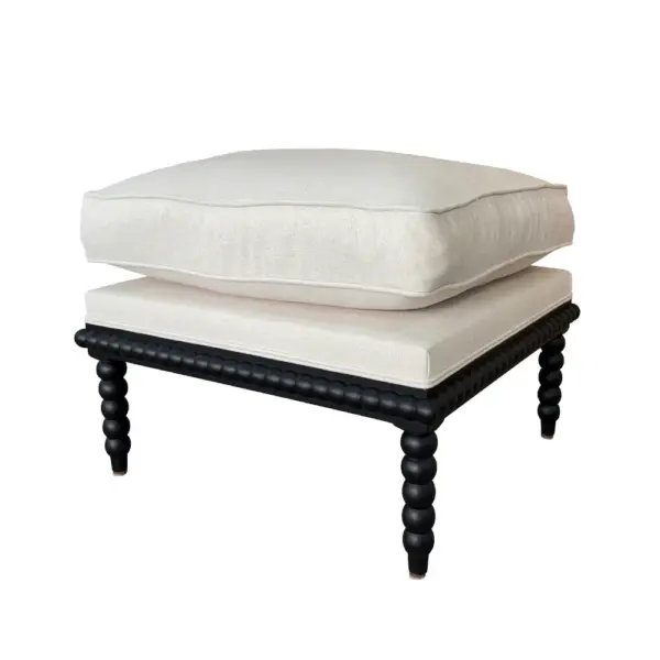 French Country Hamptons Coastal Solid Oak Bobbin Spindle Ottoman