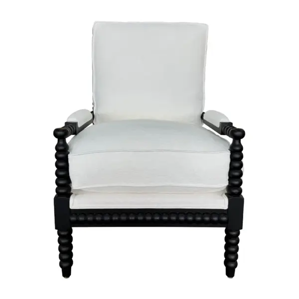 French Style Solid Birch Wood Spindle Accent Chair with Ottoman