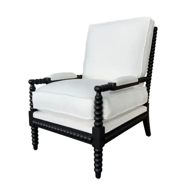 French Style Solid Birch Wood Spindle Accent Chair with Ottoman