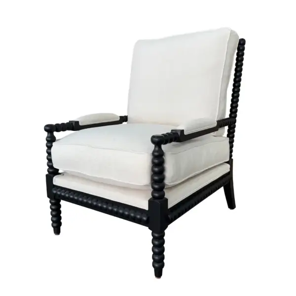 French Style Solid Birch Wood Spindle Accent Chair with Ottoman