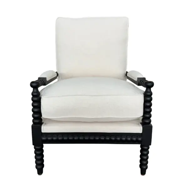 French Style Solid Birch Wood Spindle Accent Chair with Ottoman