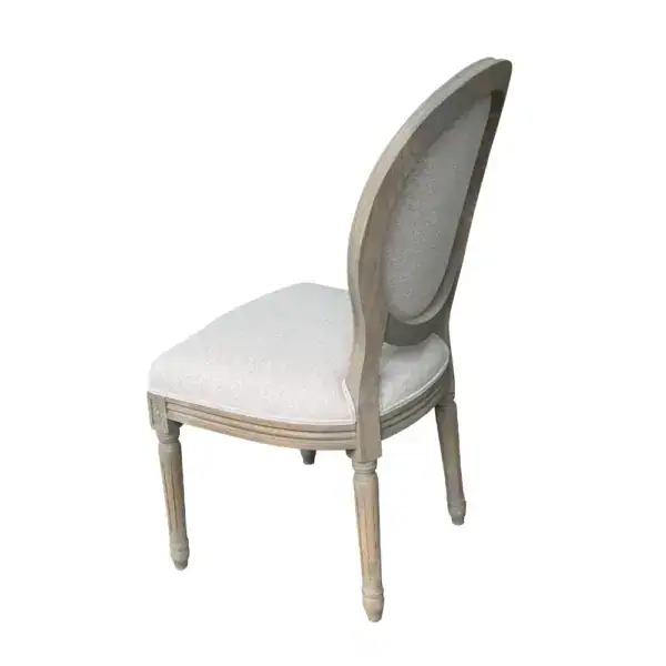 Antique-style Louis oval back dining chair with elegant wooden frame and upholstered seat, perfect for classic French interior decor.