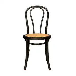 Elegant vintage French-style rattan and bentwood dining chair with a curved backrest and woven seat, perfect for classic or rustic interior decor.