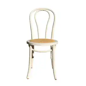 Elegant vintage French-style rattan and bentwood dining chair with a woven seat, perfect for classic and rustic interior decor.