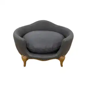 Elegant French-style dark gray pet bed with plush cushioning, perfect for cats and small dogs. Features a soft, comfortable interior and stylish wooden legs, ideal for modern home decor.
