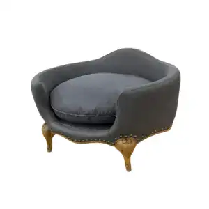 Luxurious dark gray pet bed with a French-inspired design, featuring soft cushioning and elegant wooden legs, perfect for cats and small dogs seeking comfort and style.